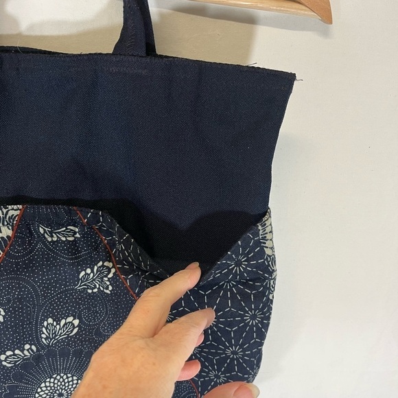 Handmade Patchwork Bucket Style Purse Bag Navy - Picture 7 of 9